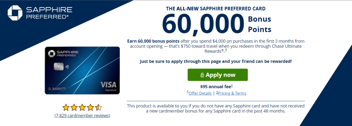 Chase Sapphire Preferred credit card signup bonus